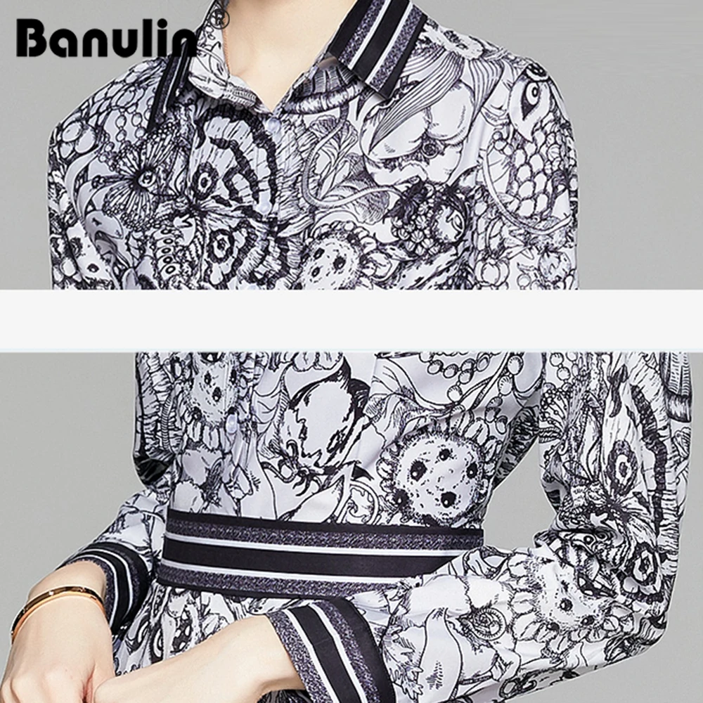 

Banulin 2021 Spring Fashion Designer Runway Long Dress Women's Turn Down Neck Long Sleeve Floral Print Vintage Party Maxi Dress