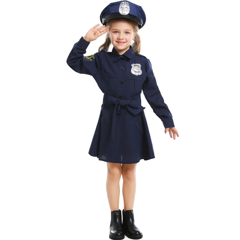 

Halloween child cosplay costume cute police uniform girl one-piece long-sleeved police skirt party fashion kids clothes show
