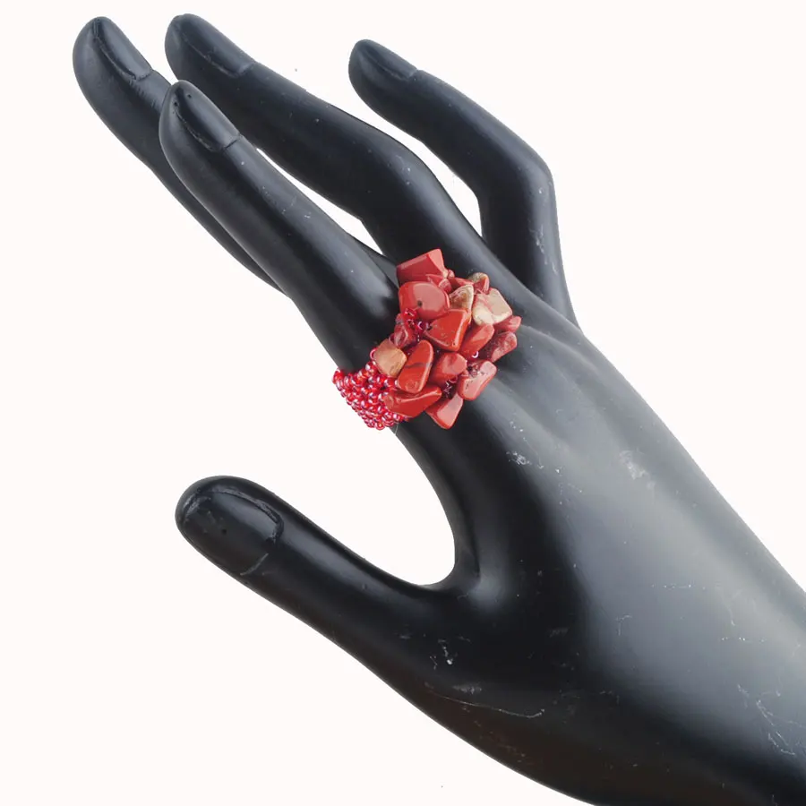 

WOJIAER Fashion Jewelry Jasper Stone Chip 4~8mm Beads Stretch Finger Ring Charm 1PCS PJ3048