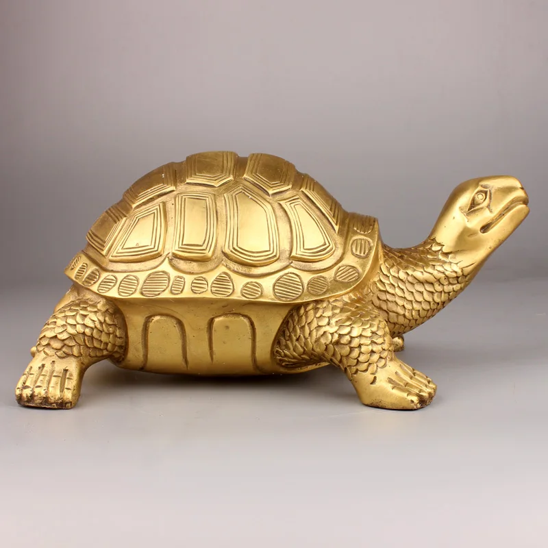ERMAKOVA Brass Feng Shui Turtle Tortoise Statue Lucky Animal Sculpture for Longevity Home Office Decoration Figurine Gift