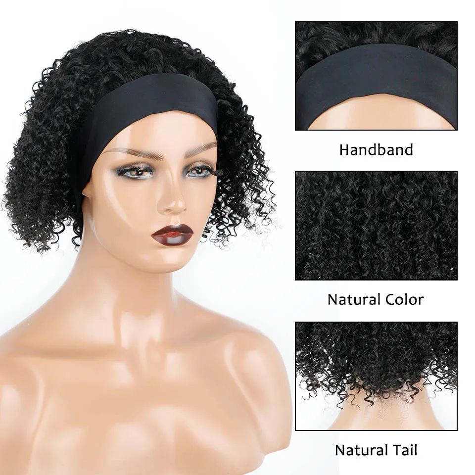 Кудрявые парик с головной повязкой человеческие волосы s бесклеевые короткий