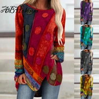 2021 spring and summer new women clothing retro long sleeved color blocking tops irregular loose long sleeved t shirt women