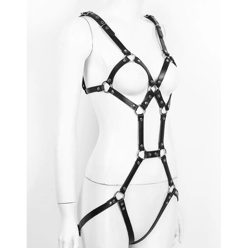 Sexy Leather Bondage Full Body Harness Belt Women Exotic Body Caged Straps Garter Belt Hollow Out Bondage Lingerie Underwear