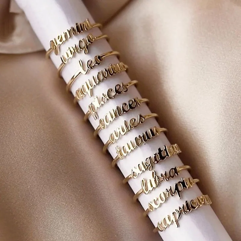 

Minimalist Star Signs Open Finger Rings For Women Minimalist Adjustable Zodiac Rings Gold Color 12 Constellation Jewelry Gifts