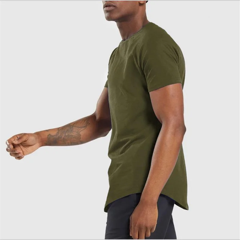 

New Arrival Summer Men Tees Fashion Smooth Elastic Muscle Exercise Fitness Short Sleeves Cotton Simple Male T-Shirt Solid Top