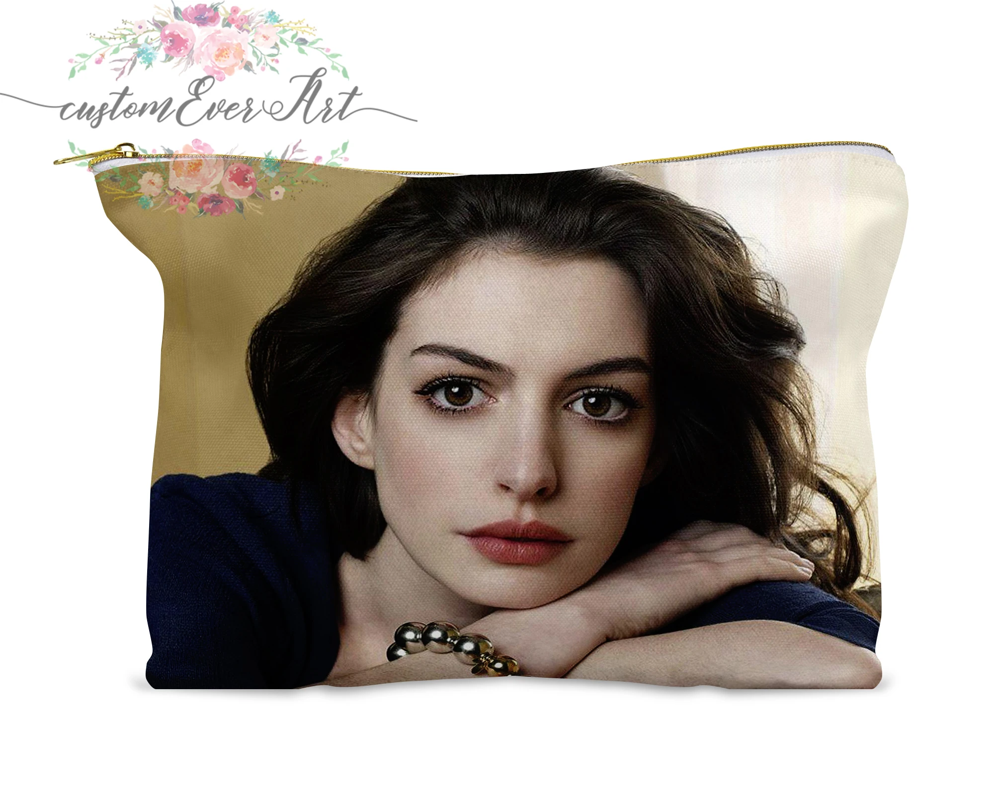 

Anne Hathaway cosmetic bag personalized small makeup bag funny makeup organizer toiletry bag zipper pouch