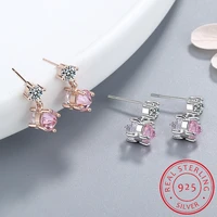 real 925 sterling silver ol style round zirconia stud earrings for women party rose gold color korean wedding jewelry gift