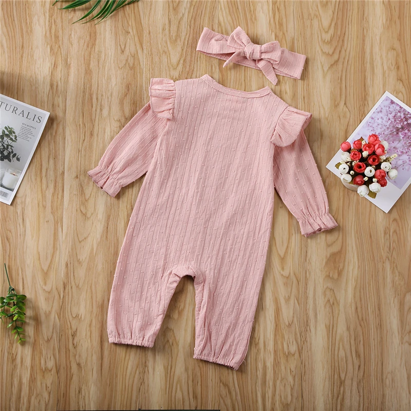 

3-18 Months New Toddler Baby Girl Kid Fly-Sleeve Romper Jumpsuit Tops Headband Button Outfit Clothes