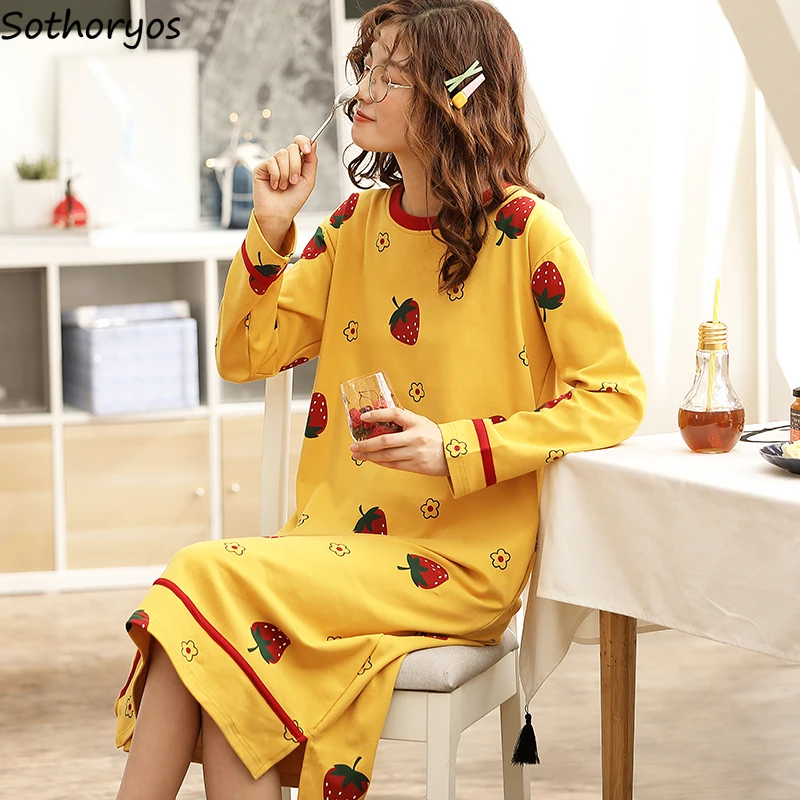 

Nightgowns Women Stylish 3XL Printed Round Neck Mid-long Loose Simple Korean Soft Breathable Sleepwear Womens New Ulzzang HOT