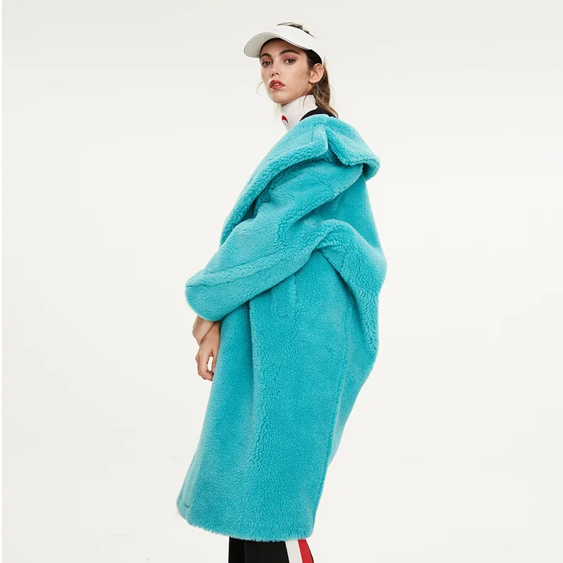 Женское пальто из искусственного меха длинное с мишкой Тедди женская одежда