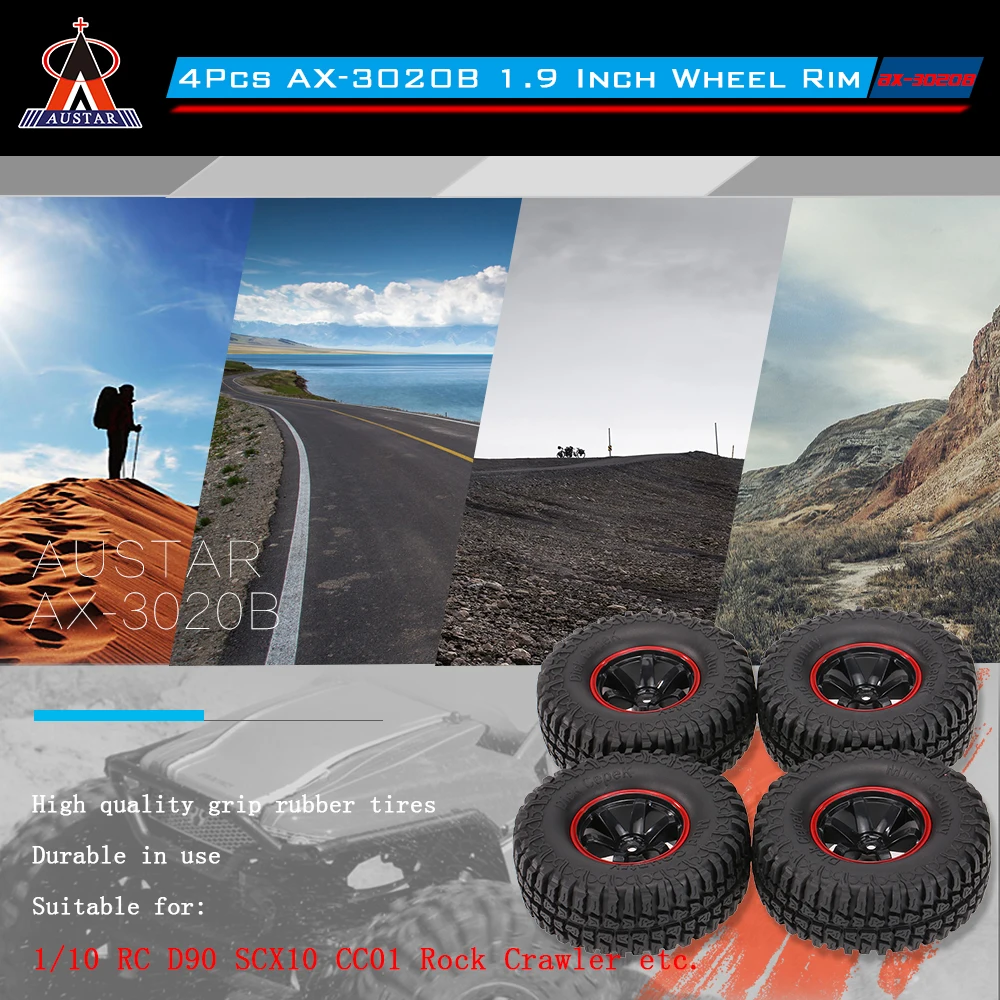 4Pcs AUSTAR AX-3020C 1.9 Inch 103mm 1/10 Scale Tires with Wheel Rim for D90 SCX10 CC01 RC Rock Crawler Parts Toys Gift | Игрушки и хобби