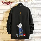 Zongke Япония Стиль кошка Толстовка для мужчин костюмы японский уличная мужская одежда в стиле хип-хоп пуловер для мужчин толстовки Топы M-5XL 2021