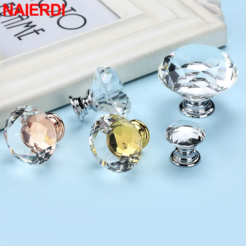 

NAIERDI 10PCS Crystal Glass Cabinet Knobs Diamond Furniture Handle 30mm Gold Kitchen Cupboard Door Pulls Dresser Hardware