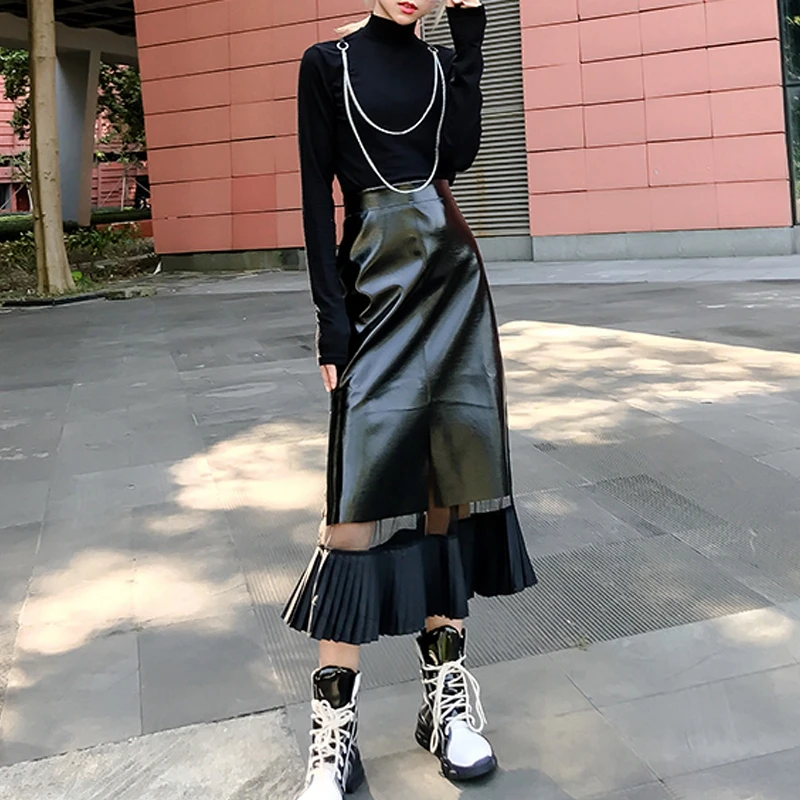 RealShe Для женщин юбка длинные Высокая талия с однотонными оборками Jupe