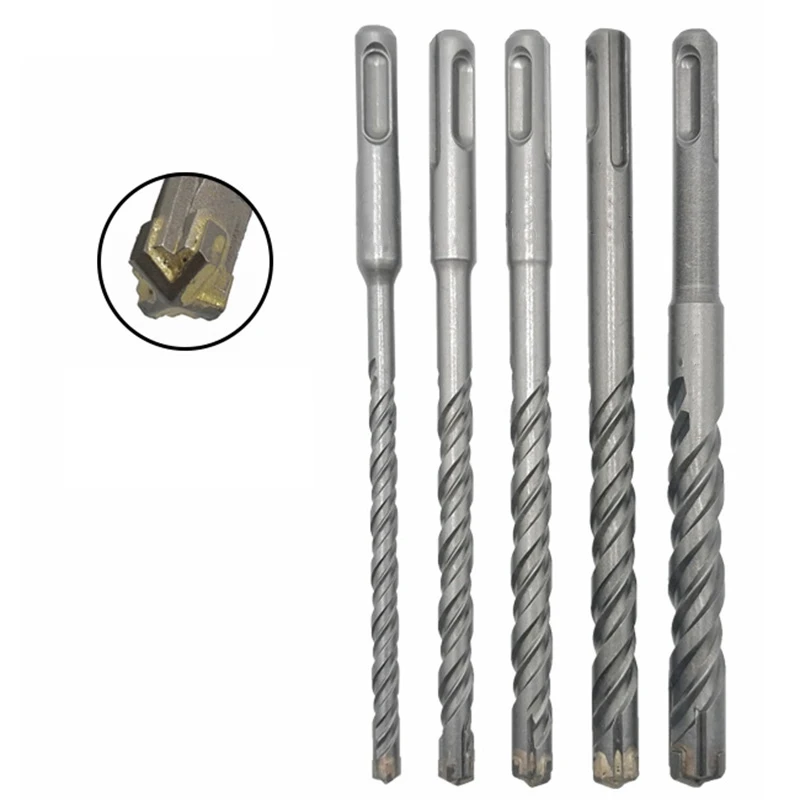 GTBL 5Pcs Electric Hammer SDS Plus Drill Bit Set Cross Tips 4 Cutters 160mm for Concrete Wall Brick Block Masonry Drilling Bits |