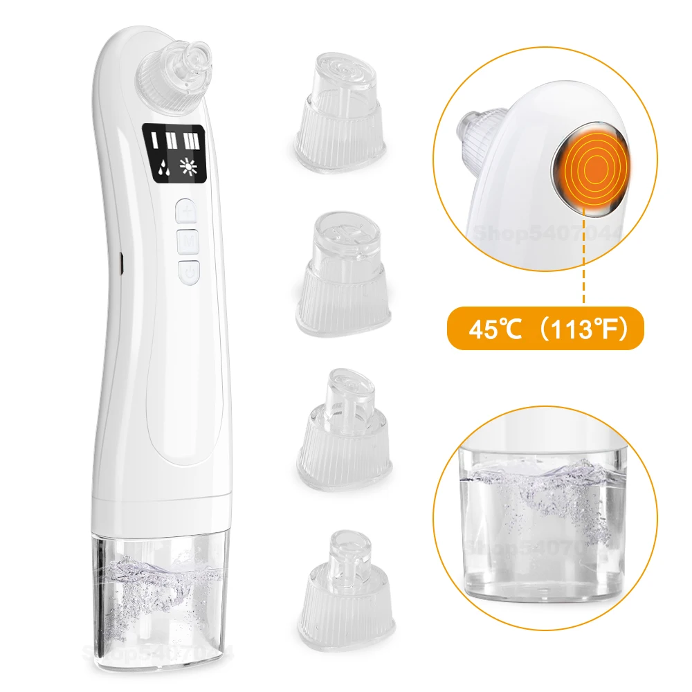 

Heating 4 Small Bubbles Blackhead Remover With Water TankFacial Nose Pore Cleaner USB Rechargeable Vacuum Suction Cleaner