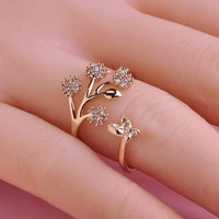 luxury crystal butterfly tree leaf wedding rings for women fashion engagement jewelry white crystal open adjustable finger ring