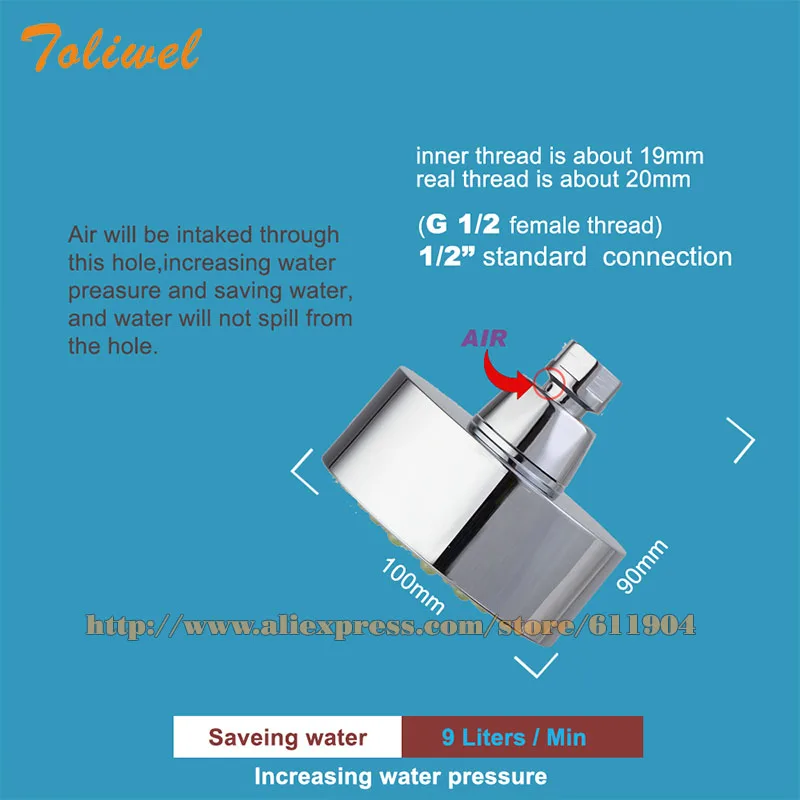 5-Функция настенное крепление Душ головы с поворотной шаровой шарнир 4 дюймовый