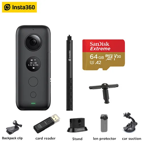 Insta360 ONE X VR 360 панорамная камера для iPhone и Android 5,7 K видео 18MP фото Экшн-камера для дайвинга чехол для Insta360 - Цветной: Kit C 64G n stick