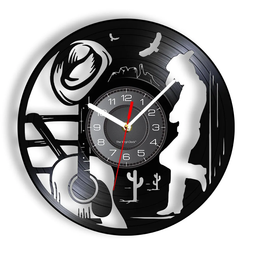 Country Music Wall Clock Made Of Real Vinyl Record Guitar Eagle Cactus Icon Luminous Wall Watch Unique Gifts For Country Singers
