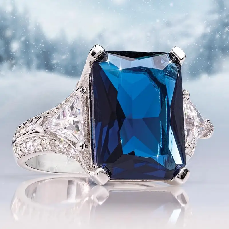 

Gorgeous Silver Color Royal Blue Zircon Ring Elegant Micro Paved Rhinestone Ring For Women Wedding Party Jewelry Gift B4M744