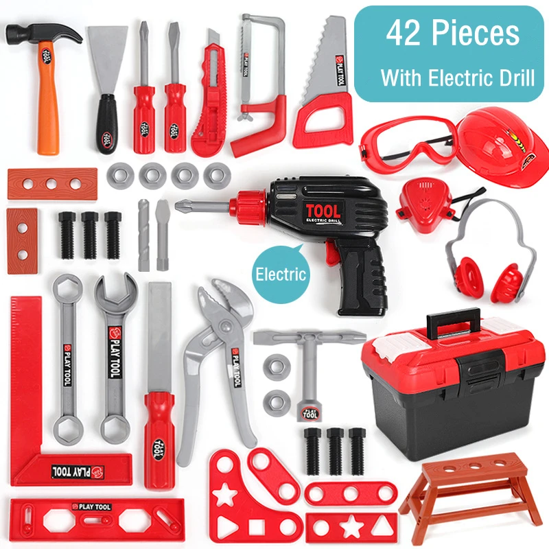 42pcs Electric Детские наборы инструментов для ремонта игровой домик игрушки ролевые игры электрическая гайка с отверстиями под ключ пила разборка инструмент моделирования Мальчики обучающая игрушка - Цвет: 42pcs Electric