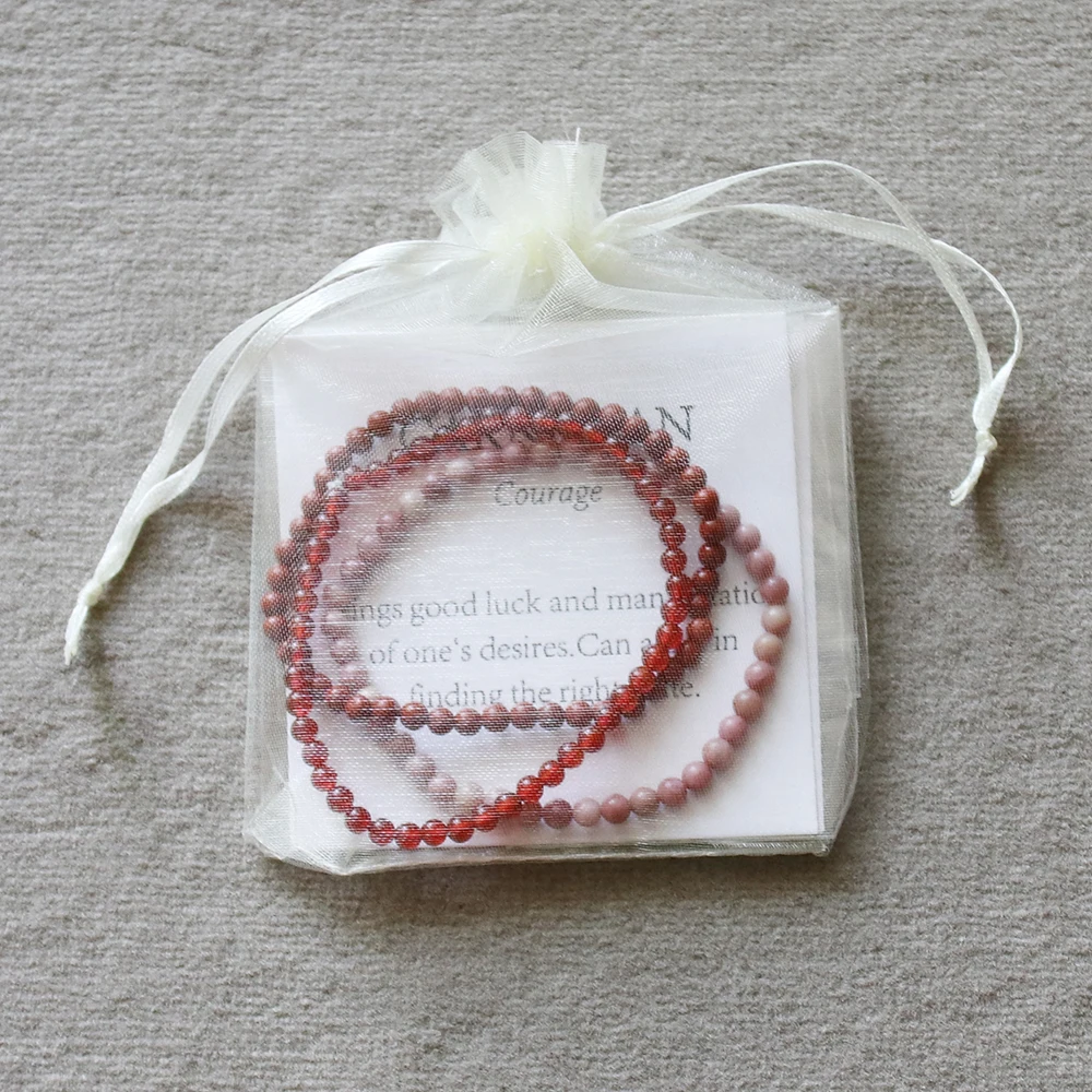 MG0057 Wholesale 4 mm Mini Gem Stone Bracelet Set Women`s Rhodolite Carnelian Natural Red Yoga Mala | Украшения и аксессуары