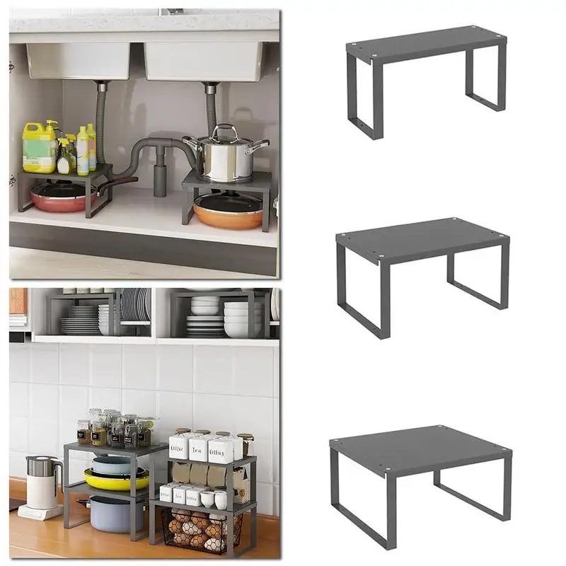 

Kitchen Cabinet Shelf Organizers Stackable Pantry Storage Carbon Bowls Racks For Organize Steel Plates High-Strength Sturdy C6O2