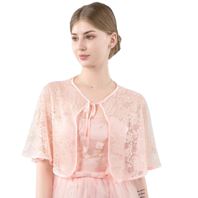 pink peach 8 цветов, летняя кружевная Свадебная накидка, шаль, элегантная женская накидка для выпускного вечера, болеро, Dentelle Mariage, свадебные куртки для невесты, накидка - Цвет: pink peach