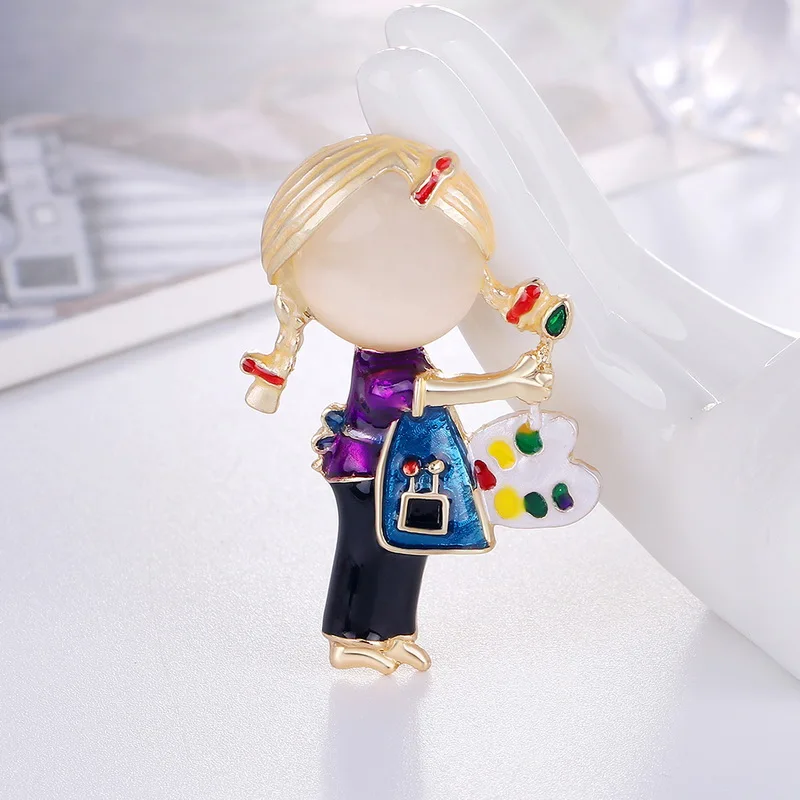 

Enamel Painting Girl Brooch For Women Cute Opal Doctor Nurse Boys Girls Brooch Pin Fashion Kids Jewelry Funny Small Accessories
