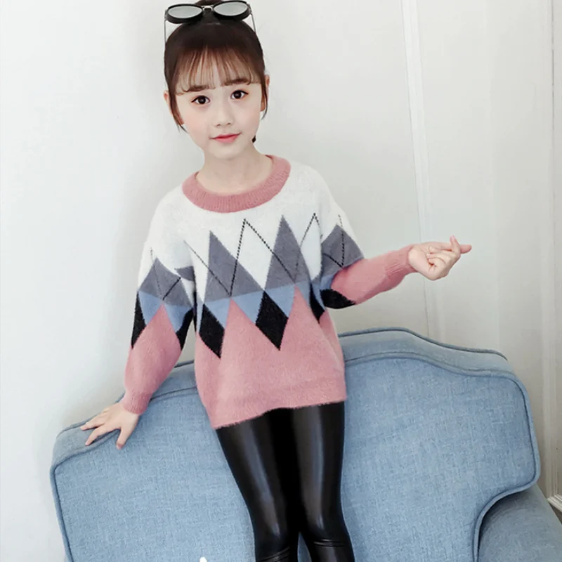 

Свитер для девочек, Детское пальто, верхняя одежда 2021, пуловер, утепленная теплая вязаная куртка с глубоким круглым декольте для осени и зим...