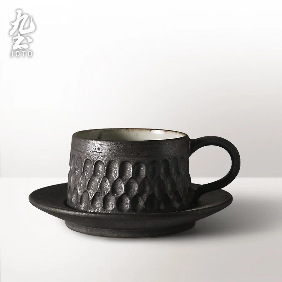 

Vintage Japanese Cup Handmade Ceramic Simple Saucer Set Coffee porcelain Eco Friendly Cup Tazas De Cafe Home Drinkware DB60BD