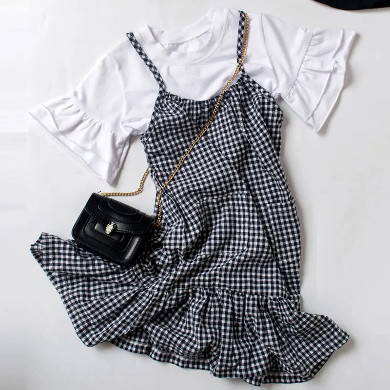Summer Girls Clothes Plaid Skirts Two Pieces Casual Party Kids Suits Short Sleeve Tops Teenage Girl Clothing 8 10 12 14 years |