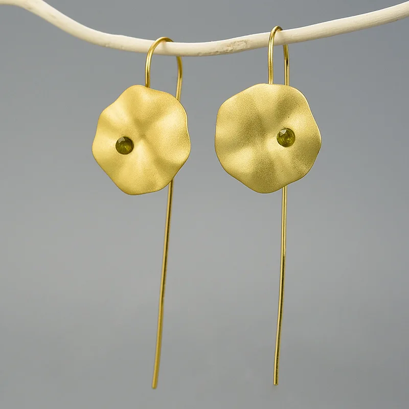 Женские серьги капельки в виде листьев лотоса 925 Висячие из серебра пробы