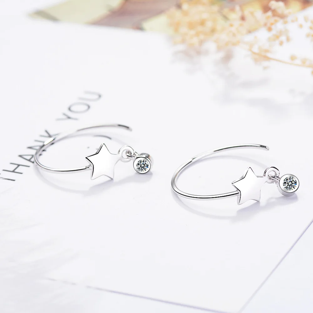 

Dreamhonor Elegant 925 Sterling Silver Star Crystal Drop Earrings For Women Fashion Jewelry