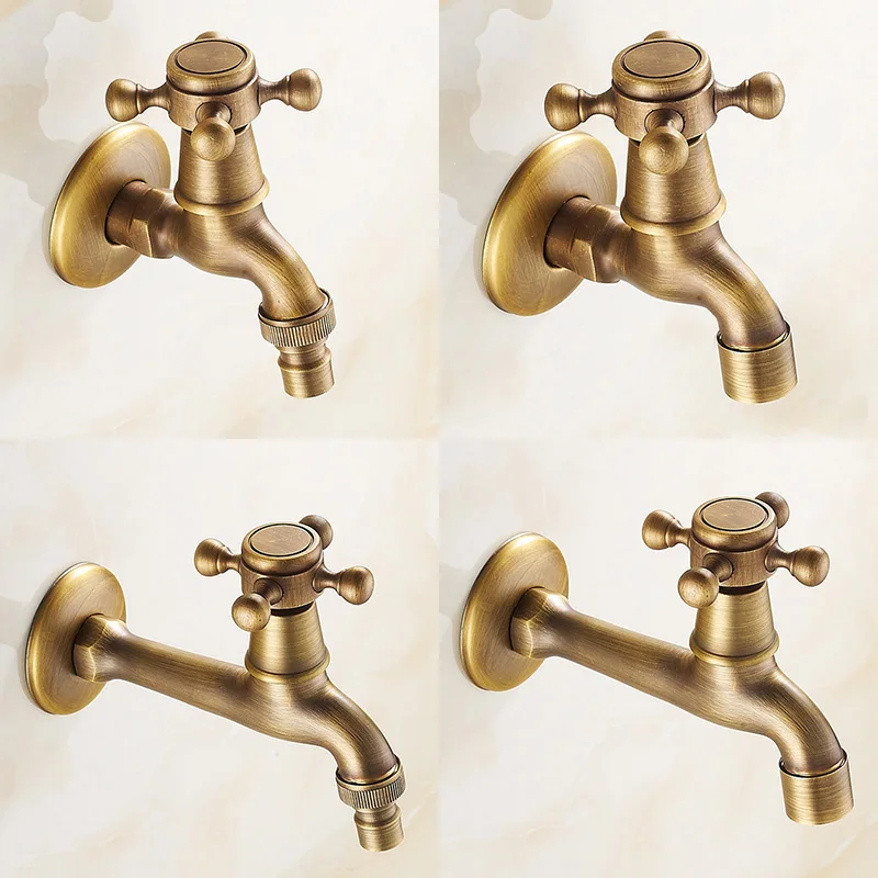 Vintage Antique Brass Wall Mounted Outdoor Faucet Laundry bathroom Mop Water Tap Garden Washing Machine Faucet