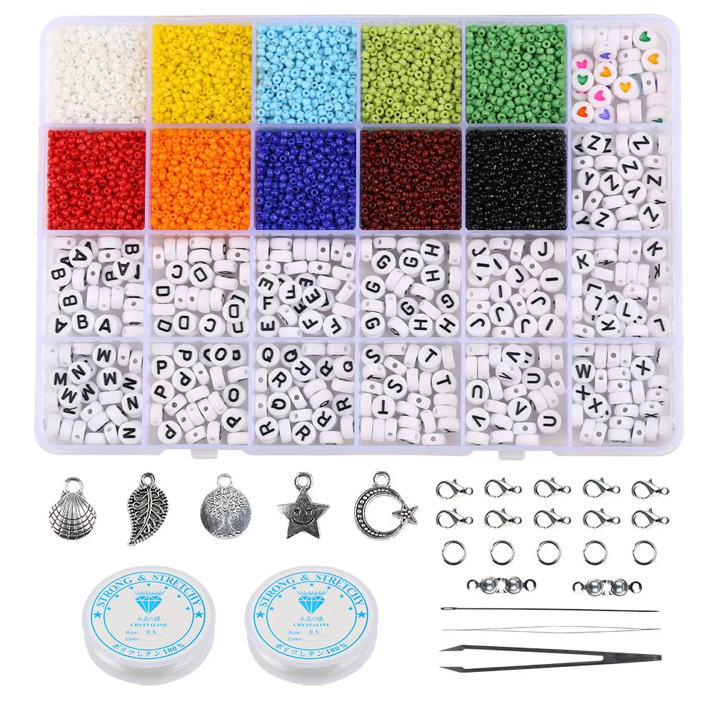 

2 3 4mm Macaron Glass Beads Kits Acrylic Letter Beads With Tool Kits For DIY Craft Bracelet Jewelry Making Supplies Accessries