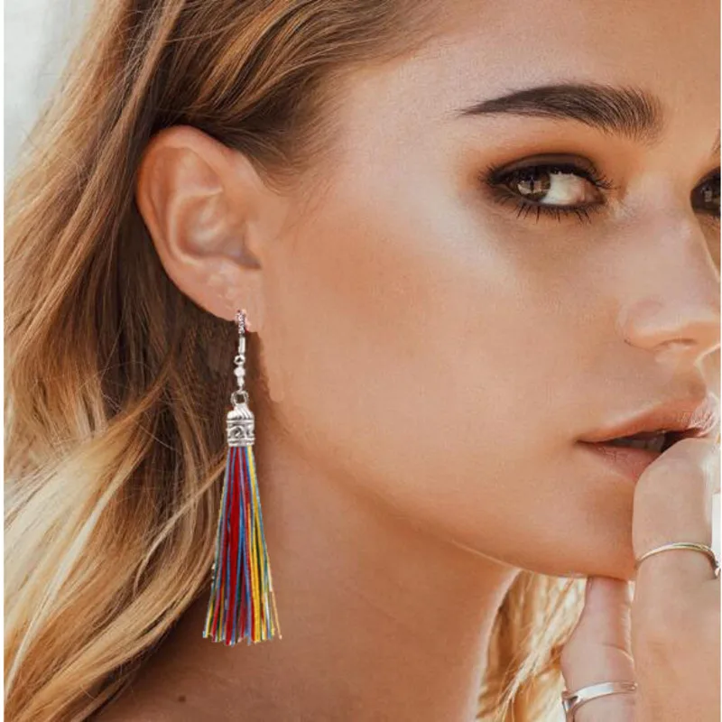 

Vintage Ethnic Long Tassel Drop Earrings for Women Lady Fashion Bohemian White Red Silk Fabric Dangle Earring Indian Jewelry