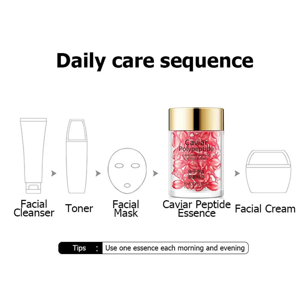 

30pcs Caviar Serum Hyaluronic Acid Anti Aging Anti Capsules Essence Shrink Pores Skin Care Brighten Whitening Serum