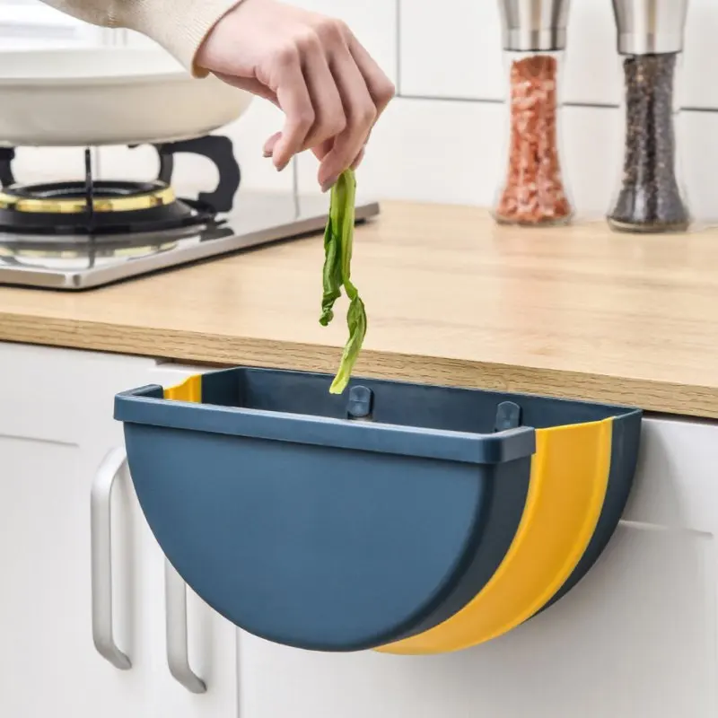

New Style Plastic Hanging Foldable Trash Can Made Of High Durable Space Saving Not Take Up Kitchen Space For KitchenSuppliers