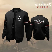 mens assassin creed printed jacket autumn winter solid color baseball uniform casual outdoor personality coat zipper streetwear