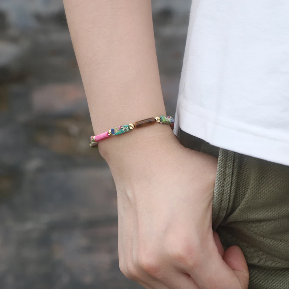 

EDOTHALIA Lovely New Fashion Natural Stone Tube & Cuboid Bead Bracelet For Women Girls Friendship Bracelet