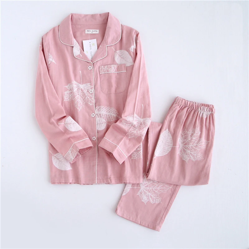 24A Pink leaf Новая одежда для сна с героями мультфильмов; пижамные комплекты в полоску с принтом сердца; женские пижамы в стиле Харадзюку; Мужская и женская рубашка с длинными рукавами; ночная рубашка; комплект одежды для сна - Цвет: 24A Pink leaf