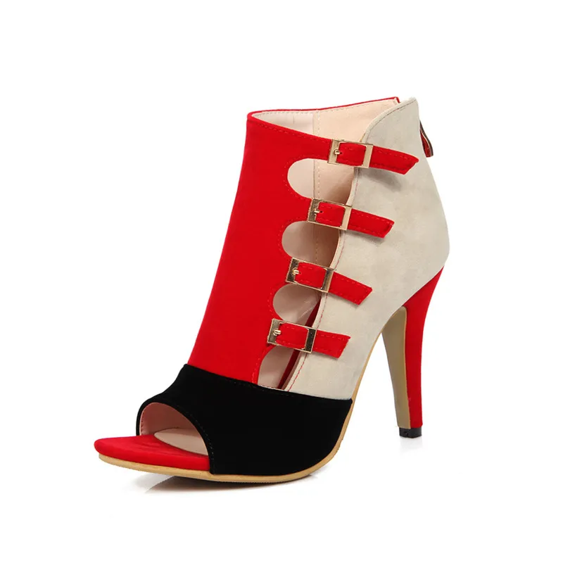 

Spring 2021 New Peep Toe Sandals Female Mixed Colors High Heels Women Sandals Fashion Back Zipper High-top Women's Shoes