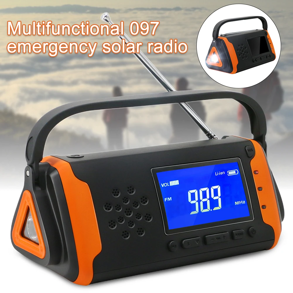 

Hand Crank Multifunctional Portable Flashlight SOS Alarm LED Screen Emergency Radio Power Bank Household Dynamo Solar Powered