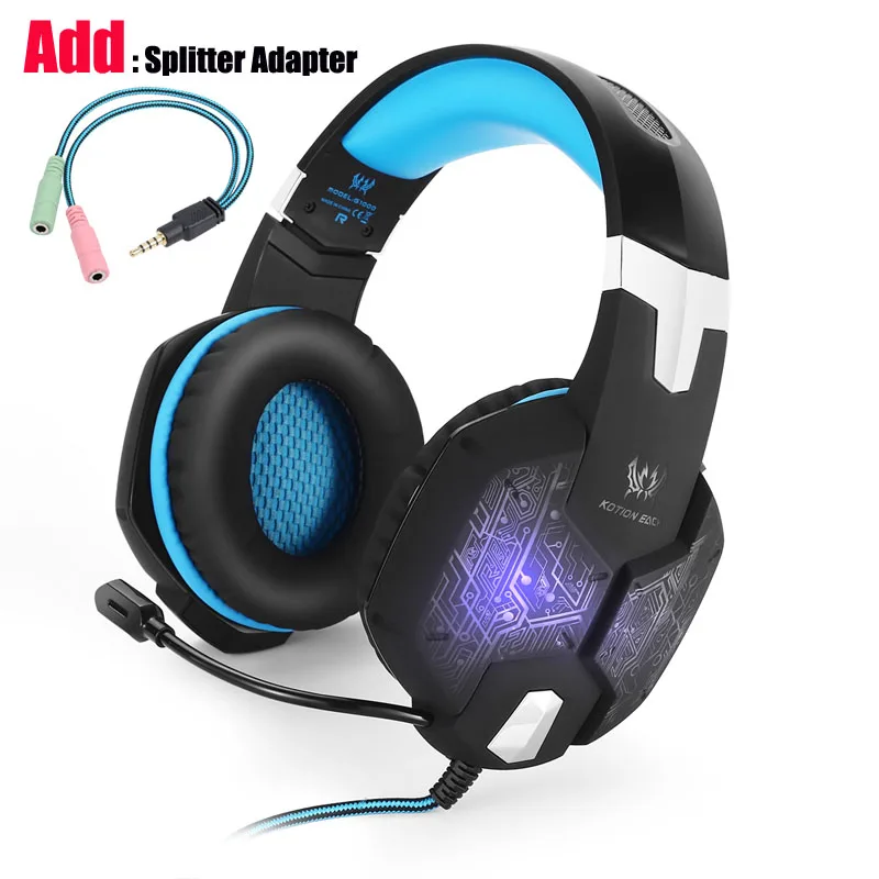 Blue and Cable Наушники с микрофоном игровые наушники для компьютера пк и подсветкой выставка Многоцветный Led light LOTONE 2.1 метра кабель 2 mini 3.5 мм Штекер игровые гарнитура с Микрофоном для компьютера - Цвет: Blue and Cable