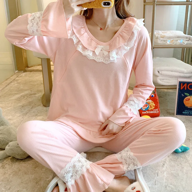 Хлопковая пижама с длинными рукавами для беременных женщин одежда месяцев