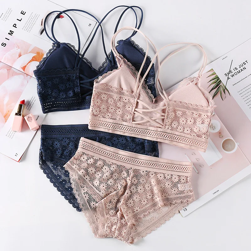 Female Brassiere Embroidery Lingerie Set Beauty Back Sexy Women's Underwear Transparent Lace Push-up Bra and Panty Sets | Женская