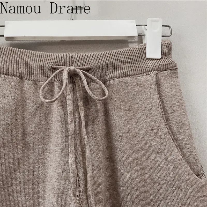 

Autumn Winter Women Loungewear Solid Long Sleeve Pullover Sweater + Lace-up Pocket Pant Knit Tracksuit 2-Pieces Clothing Set