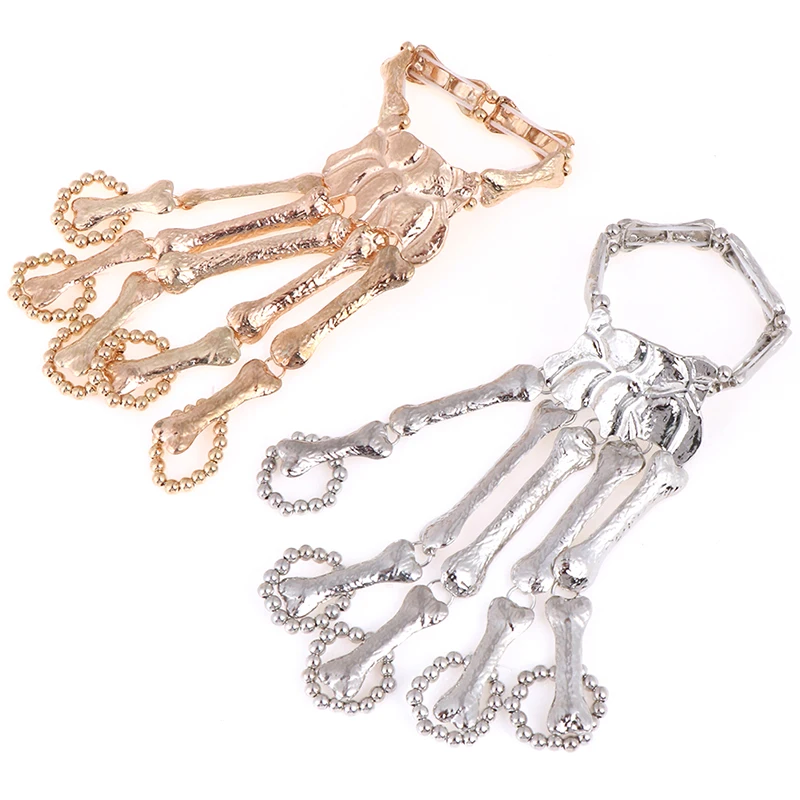 

Fun Nightclub Party Punk Finger Bracelet Gothic Skull Skeleton Bone Hand Finger Bracelet Party Decoration Halloween Props Gift